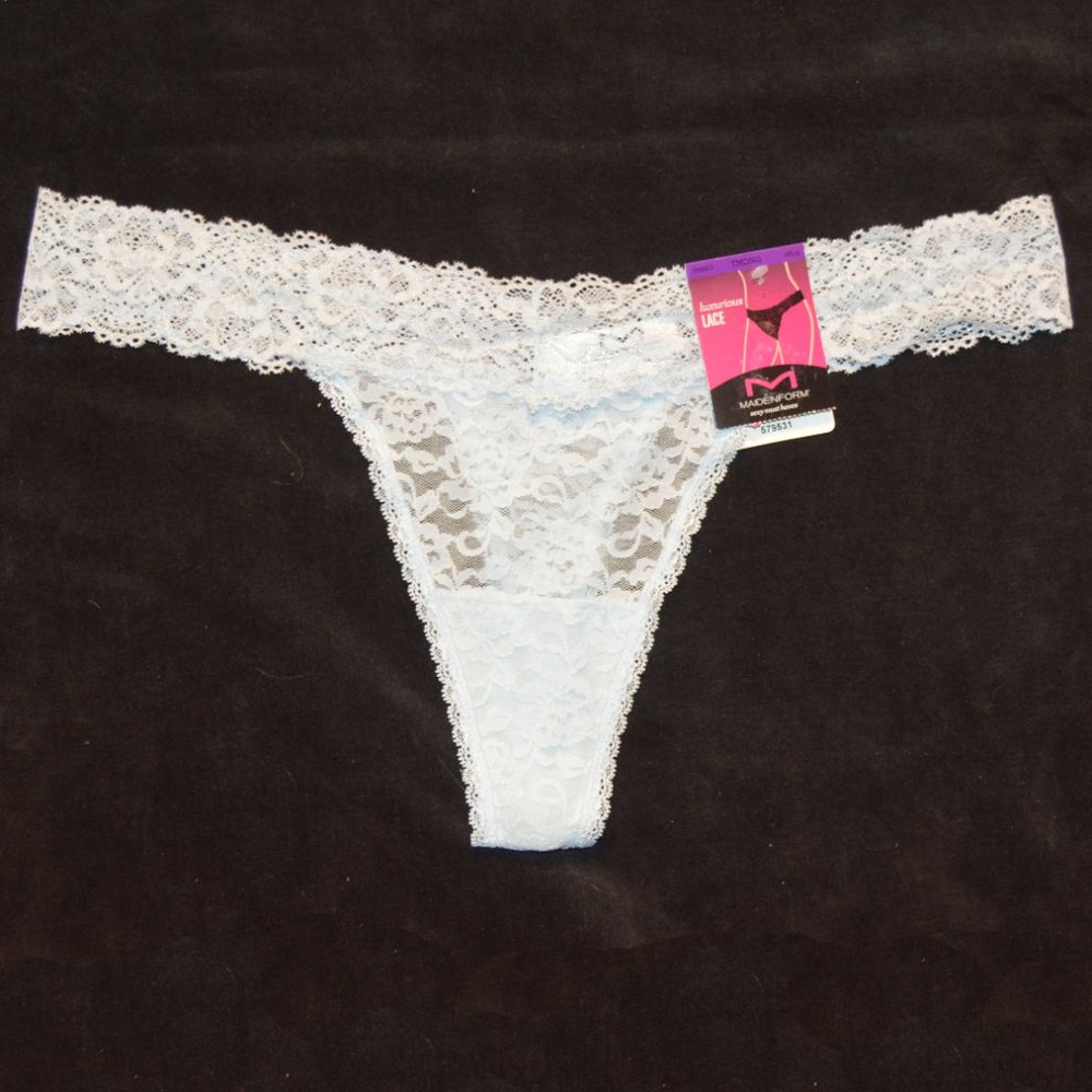 Maidenform NWT Ciel Blue Silver Metallic Allover Lace Thong Panty DMESLT 2XL 9
